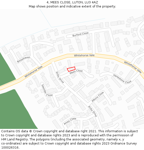 4, MEES CLOSE, LUTON, LU3 4AZ: Location map and indicative extent of plot