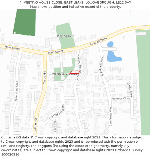 4, MEETING HOUSE CLOSE, EAST LEAKE, LOUGHBOROUGH, LE12 6HY: Location map and indicative extent of plot