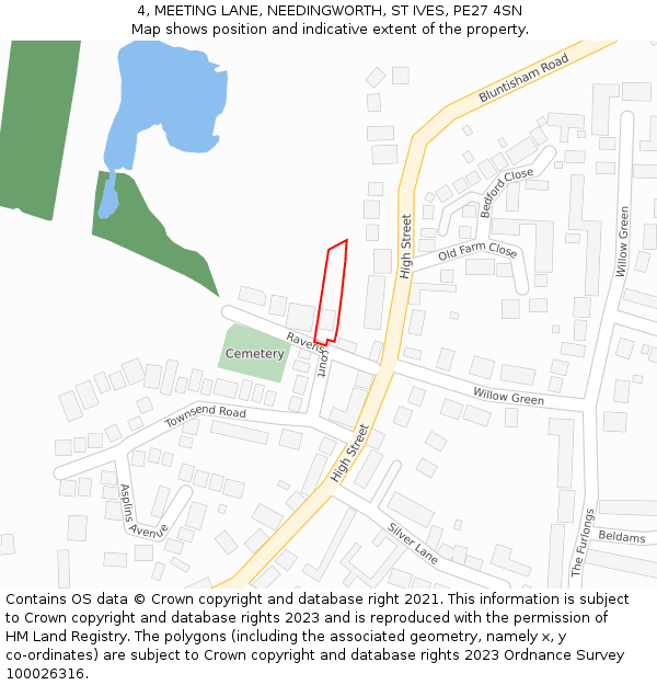 4, MEETING LANE, NEEDINGWORTH, ST IVES, PE27 4SN: Location map and indicative extent of plot