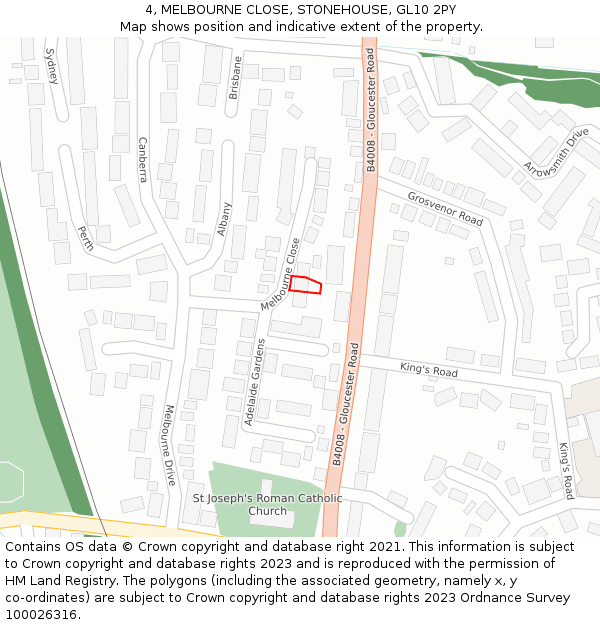 4, MELBOURNE CLOSE, STONEHOUSE, GL10 2PY: Location map and indicative extent of plot