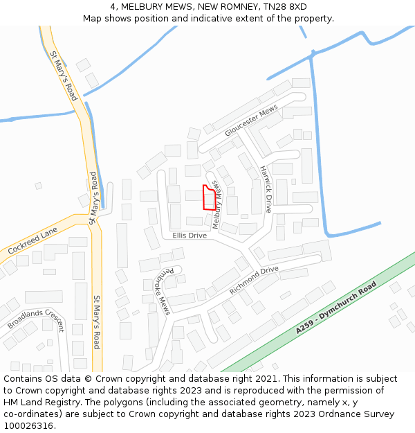 4, MELBURY MEWS, NEW ROMNEY, TN28 8XD: Location map and indicative extent of plot