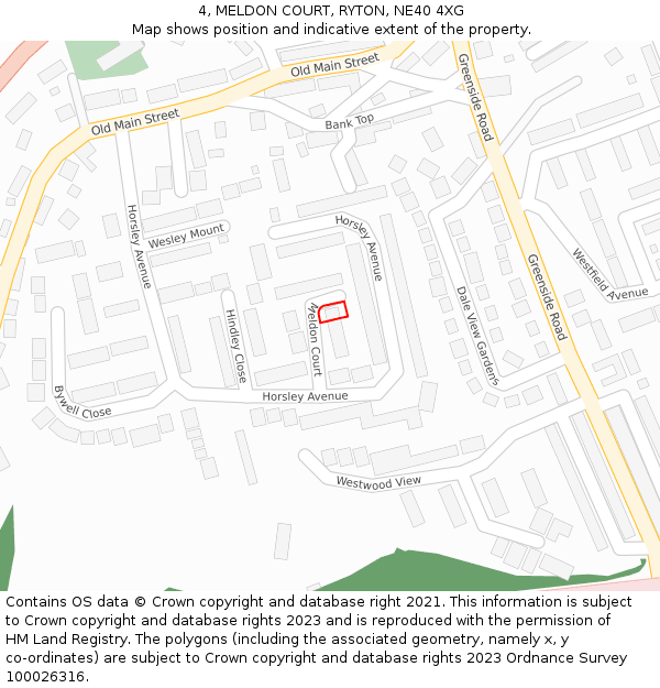 4, MELDON COURT, RYTON, NE40 4XG: Location map and indicative extent of plot
