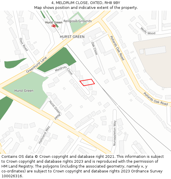 4, MELDRUM CLOSE, OXTED, RH8 9BY: Location map and indicative extent of plot