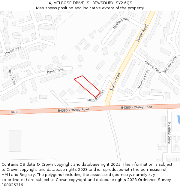 4, MELROSE DRIVE, SHREWSBURY, SY2 6QS: Location map and indicative extent of plot