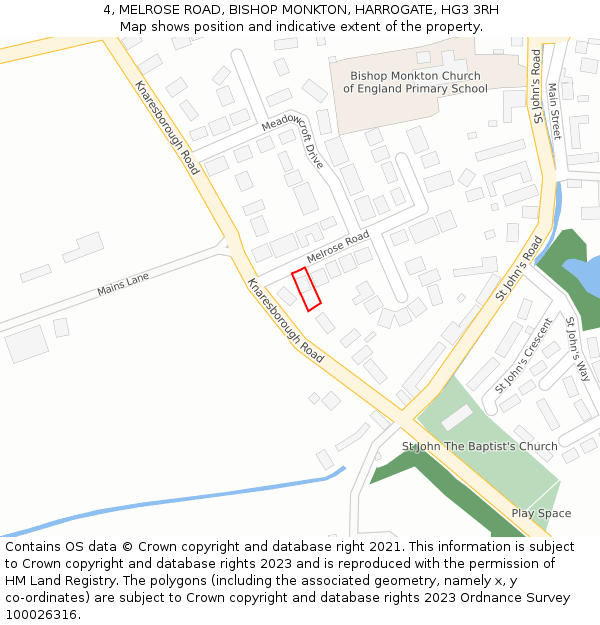 4, MELROSE ROAD, BISHOP MONKTON, HARROGATE, HG3 3RH: Location map and indicative extent of plot