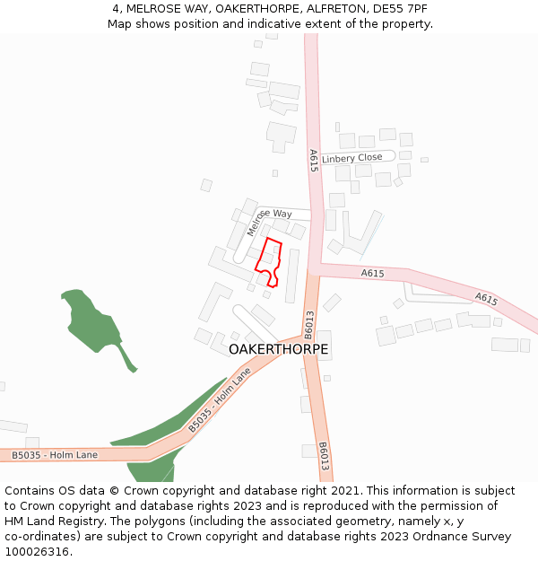 4, MELROSE WAY, OAKERTHORPE, ALFRETON, DE55 7PF: Location map and indicative extent of plot