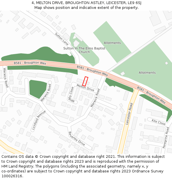 4, MELTON DRIVE, BROUGHTON ASTLEY, LEICESTER, LE9 6SJ: Location map and indicative extent of plot