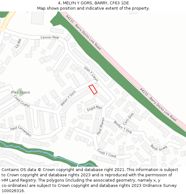 4, MELYN Y GORS, BARRY, CF63 1DE: Location map and indicative extent of plot