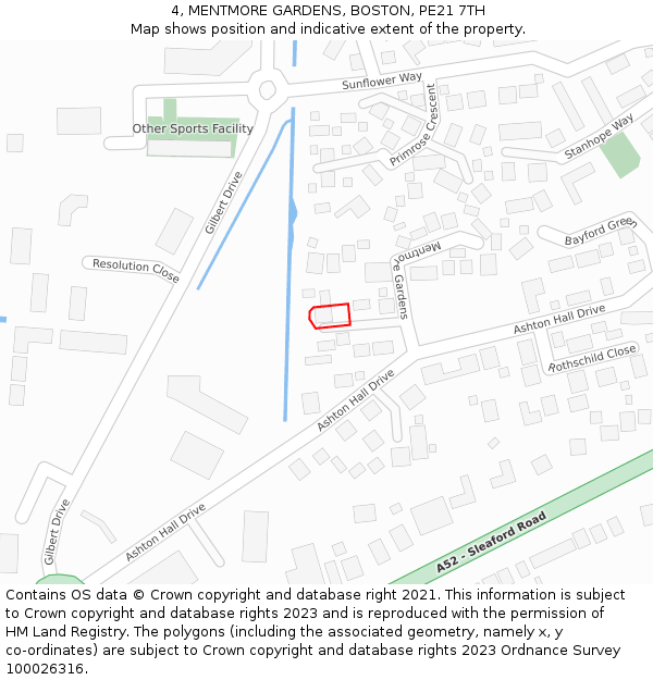 4, MENTMORE GARDENS, BOSTON, PE21 7TH: Location map and indicative extent of plot