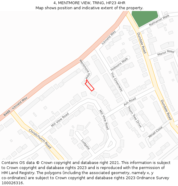 4, MENTMORE VIEW, TRING, HP23 4HR: Location map and indicative extent of plot