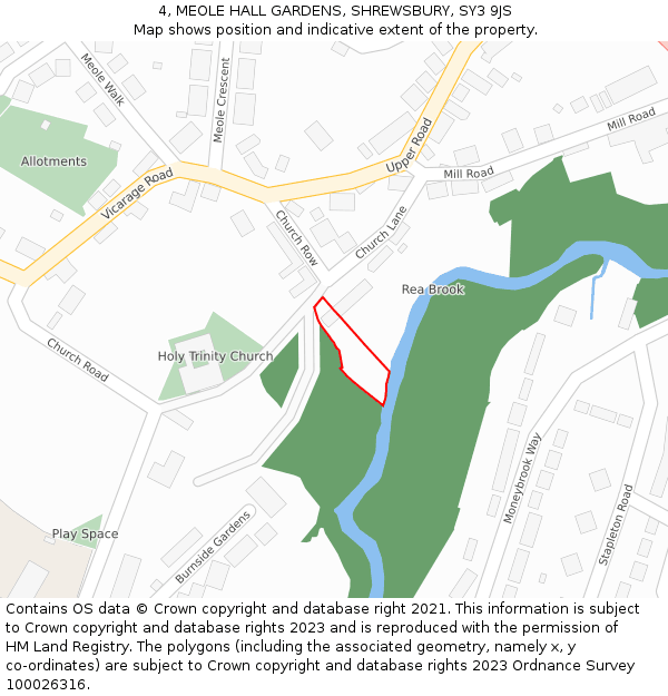 4, MEOLE HALL GARDENS, SHREWSBURY, SY3 9JS: Location map and indicative extent of plot