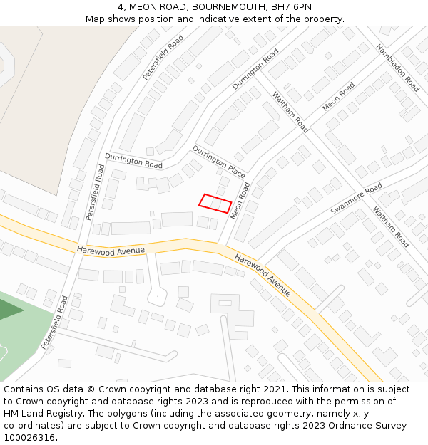 4, MEON ROAD, BOURNEMOUTH, BH7 6PN: Location map and indicative extent of plot
