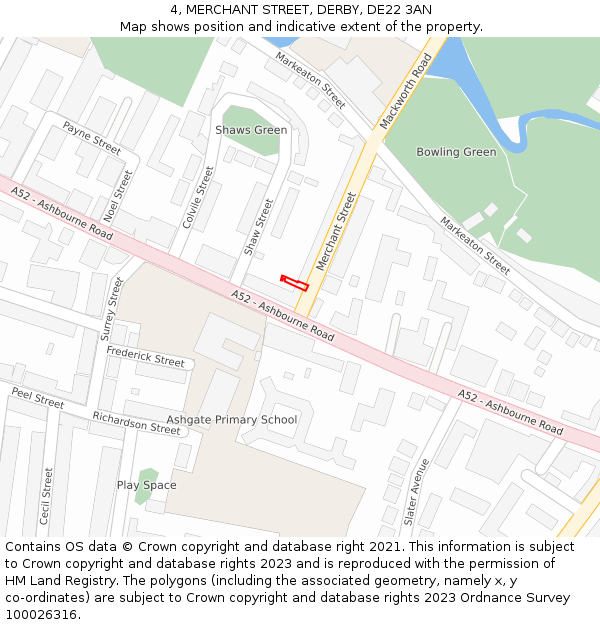 4, MERCHANT STREET, DERBY, DE22 3AN: Location map and indicative extent of plot