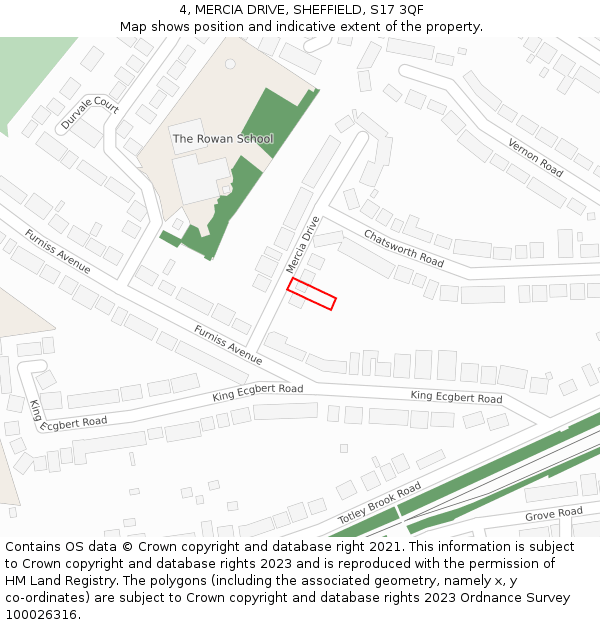 4, MERCIA DRIVE, SHEFFIELD, S17 3QF: Location map and indicative extent of plot