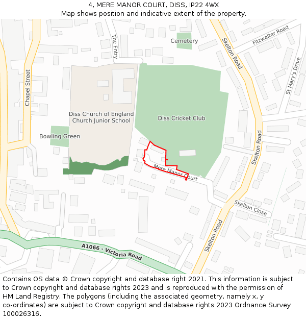 4, MERE MANOR COURT, DISS, IP22 4WX: Location map and indicative extent of plot