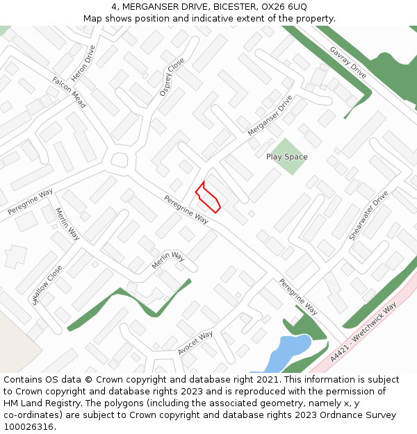 4, MERGANSER DRIVE, BICESTER, OX26 6UQ: Location map and indicative extent of plot