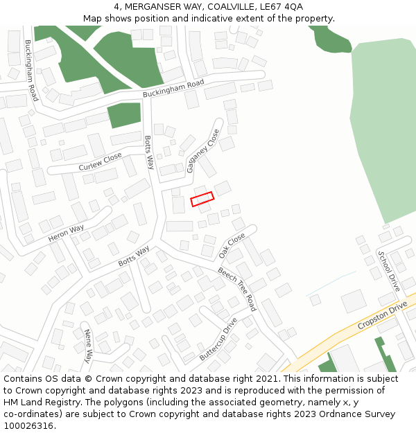 4, MERGANSER WAY, COALVILLE, LE67 4QA: Location map and indicative extent of plot