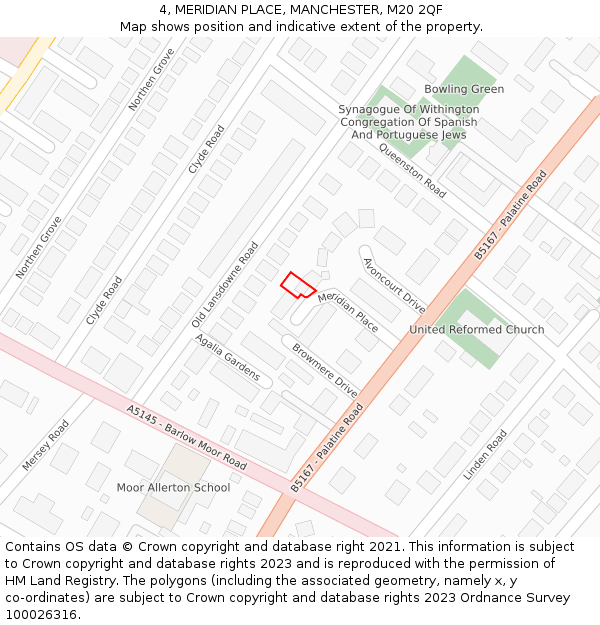 4, MERIDIAN PLACE, MANCHESTER, M20 2QF: Location map and indicative extent of plot