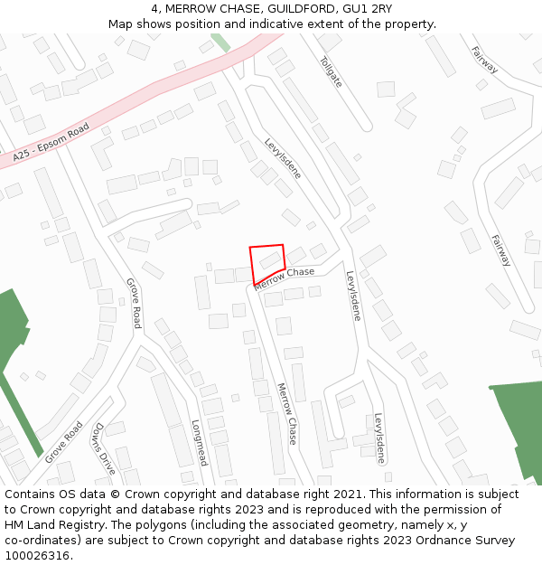 4, MERROW CHASE, GUILDFORD, GU1 2RY: Location map and indicative extent of plot