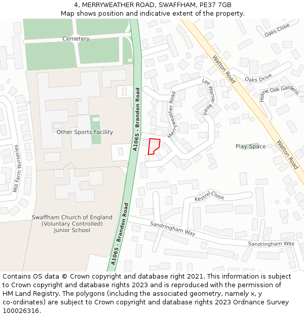 4, MERRYWEATHER ROAD, SWAFFHAM, PE37 7GB: Location map and indicative extent of plot