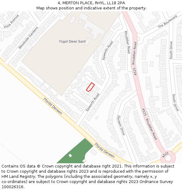4, MERTON PLACE, RHYL, LL18 2PA: Location map and indicative extent of plot