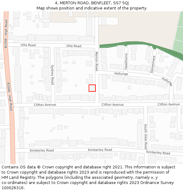 4, MERTON ROAD, BENFLEET, SS7 5QJ: Location map and indicative extent of plot