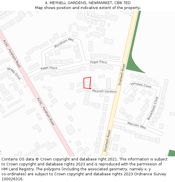 4, MEYNELL GARDENS, NEWMARKET, CB8 7ED: Location map and indicative extent of plot