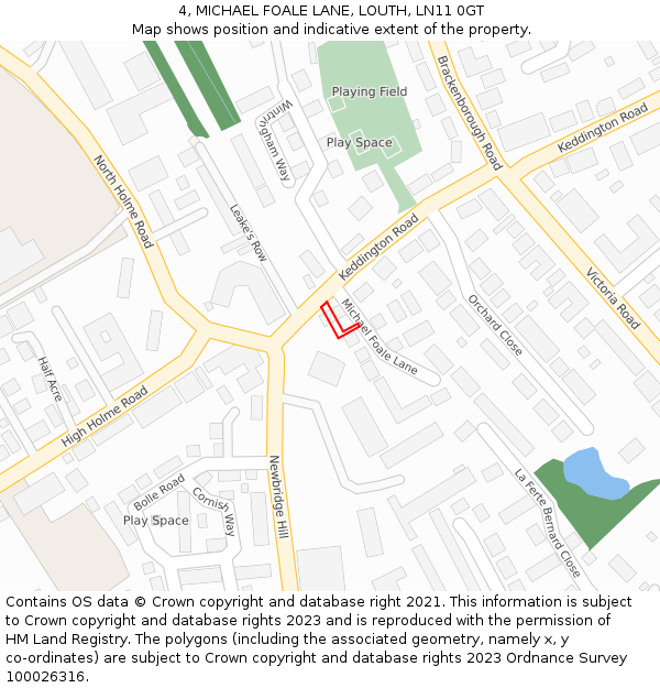 4, MICHAEL FOALE LANE, LOUTH, LN11 0GT: Location map and indicative extent of plot