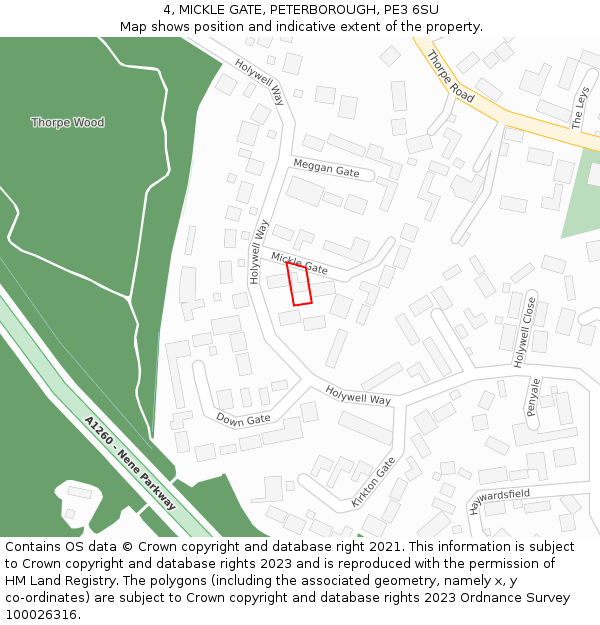 4, MICKLE GATE, PETERBOROUGH, PE3 6SU: Location map and indicative extent of plot