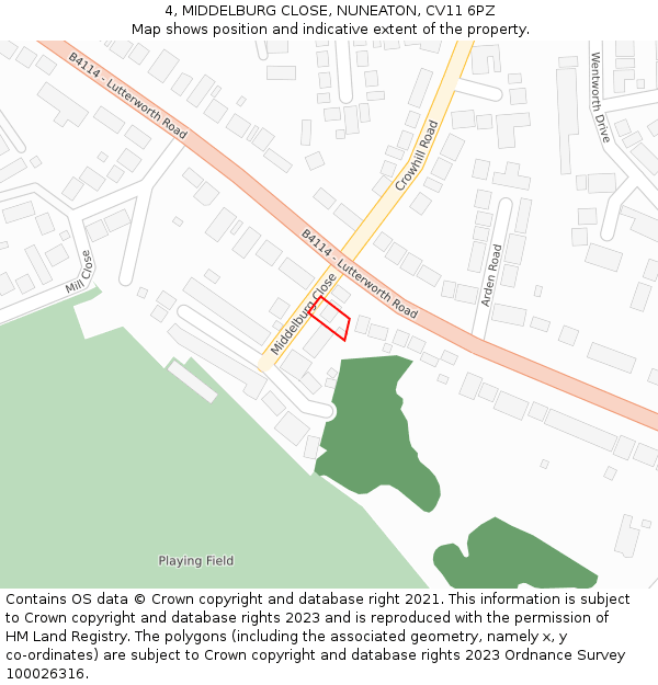 4, MIDDELBURG CLOSE, NUNEATON, CV11 6PZ: Location map and indicative extent of plot