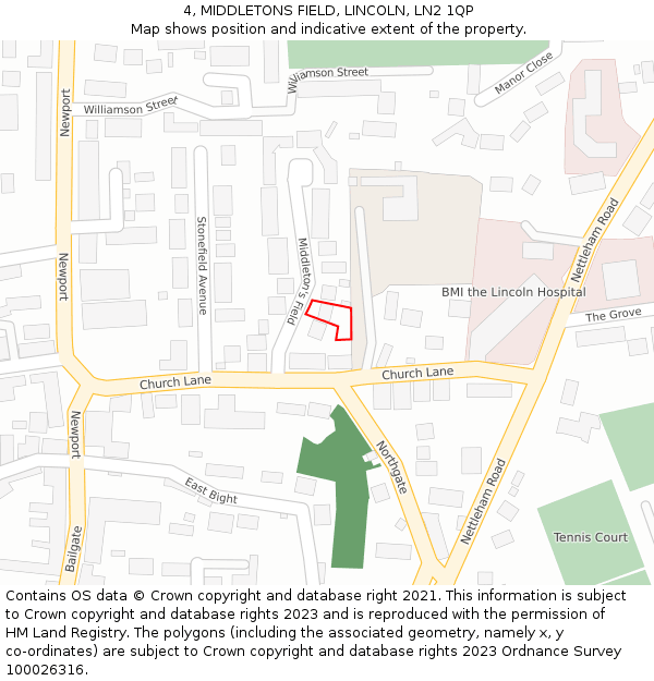 4, MIDDLETONS FIELD, LINCOLN, LN2 1QP: Location map and indicative extent of plot