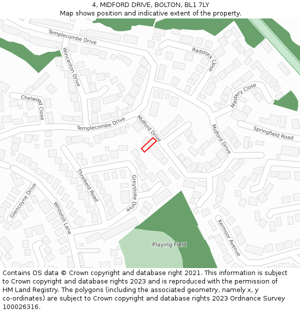 4, MIDFORD DRIVE, BOLTON, BL1 7LY: Location map and indicative extent of plot