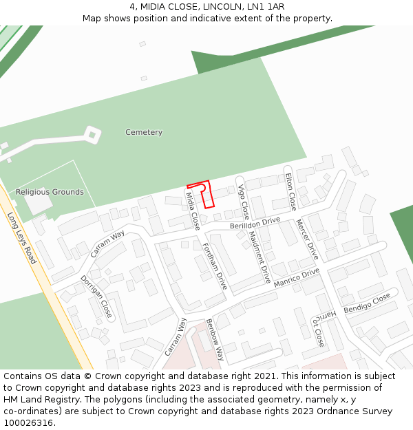 4, MIDIA CLOSE, LINCOLN, LN1 1AR: Location map and indicative extent of plot