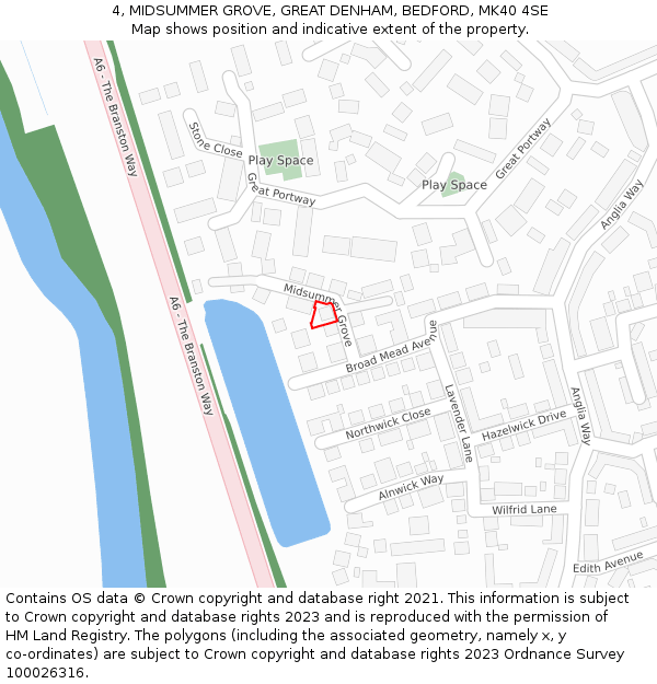 4, MIDSUMMER GROVE, GREAT DENHAM, BEDFORD, MK40 4SE: Location map and indicative extent of plot
