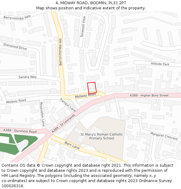 4, MIDWAY ROAD, BODMIN, PL31 2PT: Location map and indicative extent of plot