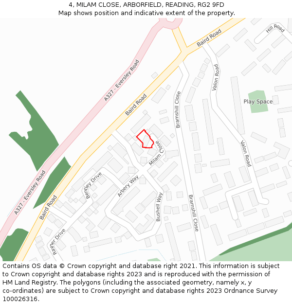 4, MILAM CLOSE, ARBORFIELD, READING, RG2 9FD: Location map and indicative extent of plot