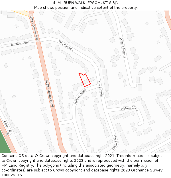 4, MILBURN WALK, EPSOM, KT18 5JN: Location map and indicative extent of plot