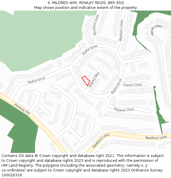4, MILDRED WAY, ROWLEY REGIS, B65 9SQ: Location map and indicative extent of plot