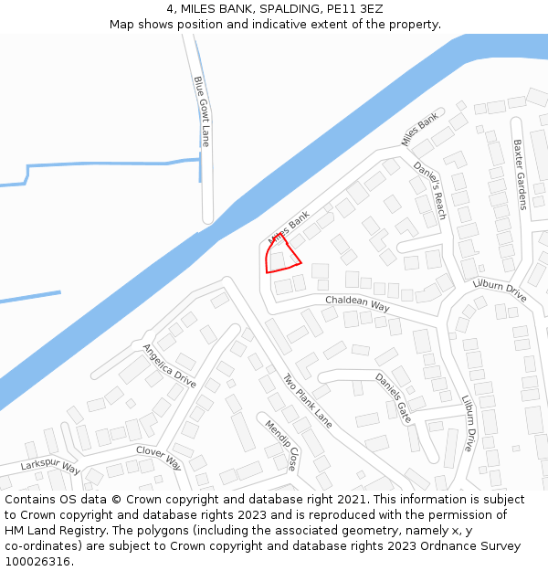 4, MILES BANK, SPALDING, PE11 3EZ: Location map and indicative extent of plot