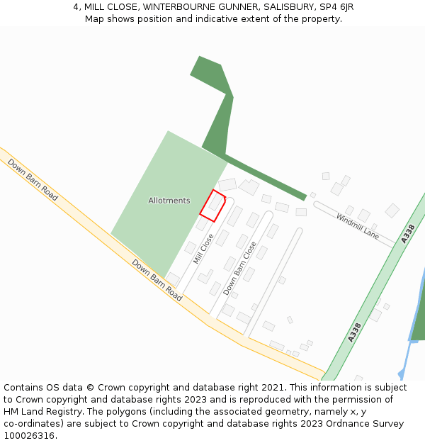 4, MILL CLOSE, WINTERBOURNE GUNNER, SALISBURY, SP4 6JR: Location map and indicative extent of plot