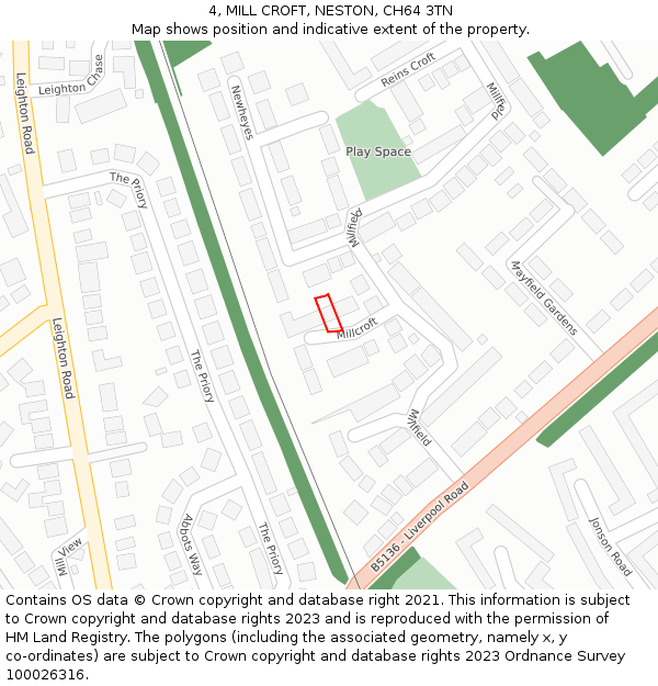 4, MILL CROFT, NESTON, CH64 3TN: Location map and indicative extent of plot
