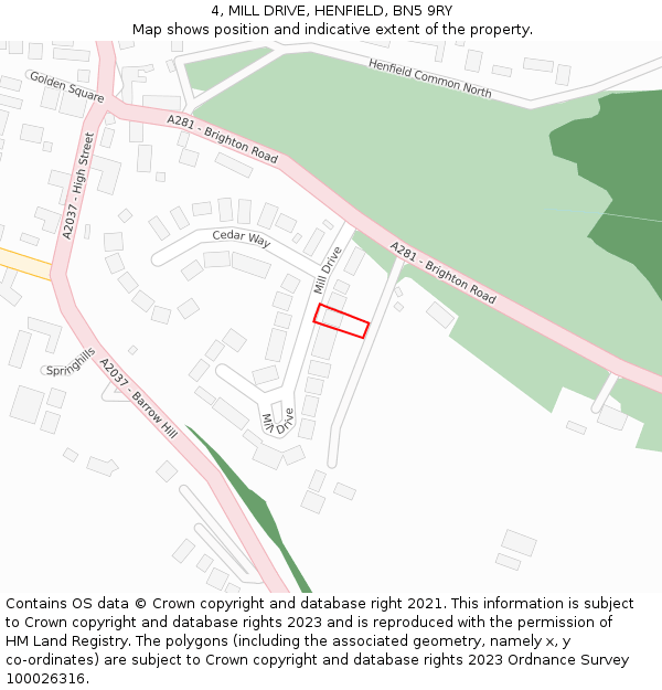 4, MILL DRIVE, HENFIELD, BN5 9RY: Location map and indicative extent of plot