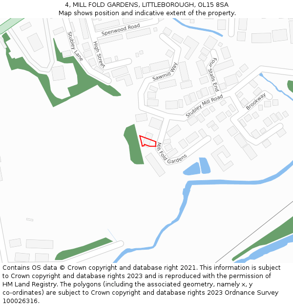 4, MILL FOLD GARDENS, LITTLEBOROUGH, OL15 8SA: Location map and indicative extent of plot