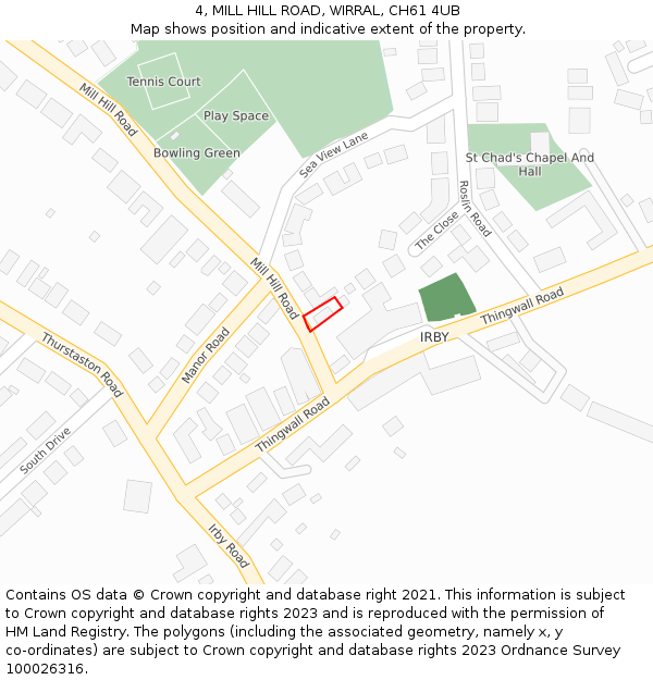 4, MILL HILL ROAD, WIRRAL, CH61 4UB: Location map and indicative extent of plot