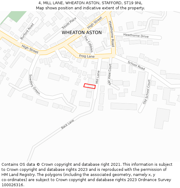 4, MILL LANE, WHEATON ASTON, STAFFORD, ST19 9NL: Location map and indicative extent of plot