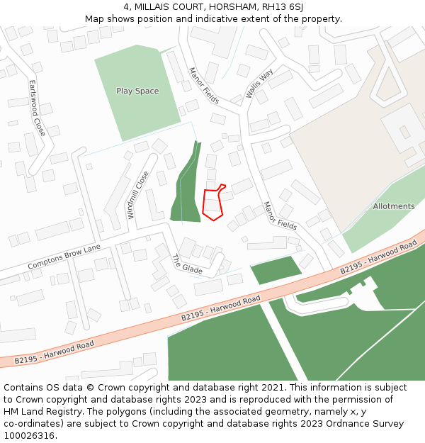 4, MILLAIS COURT, HORSHAM, RH13 6SJ: Location map and indicative extent of plot