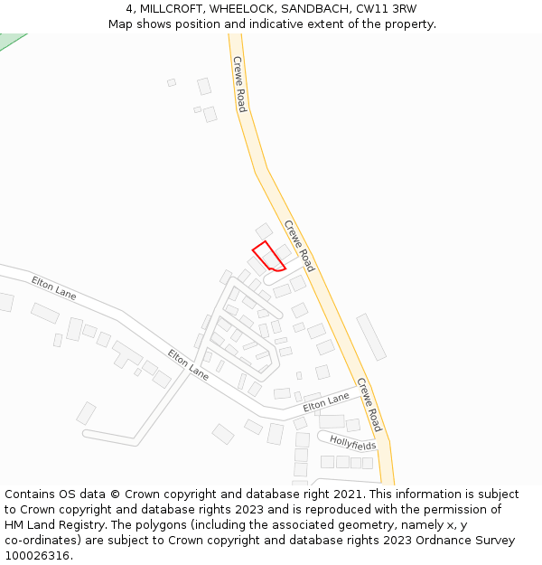 4, MILLCROFT, WHEELOCK, SANDBACH, CW11 3RW: Location map and indicative extent of plot