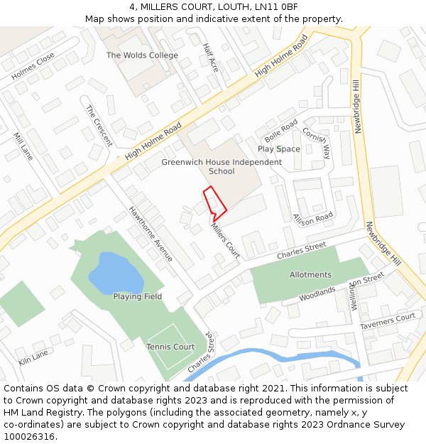 4, MILLERS COURT, LOUTH, LN11 0BF: Location map and indicative extent of plot