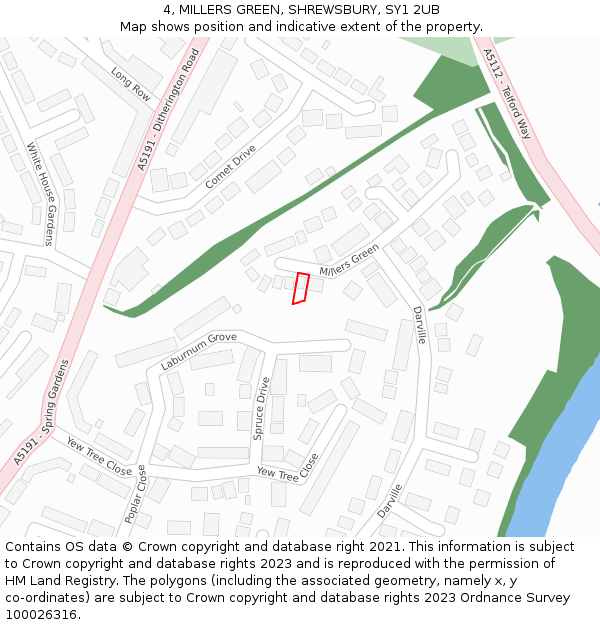 4, MILLERS GREEN, SHREWSBURY, SY1 2UB: Location map and indicative extent of plot