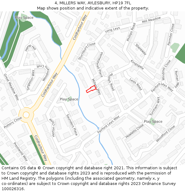 4, MILLERS WAY, AYLESBURY, HP19 7FL: Location map and indicative extent of plot